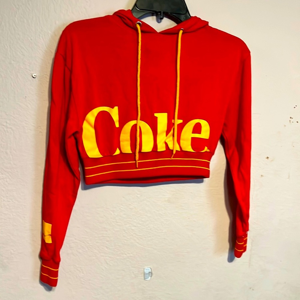 Red coke crop hoodie.